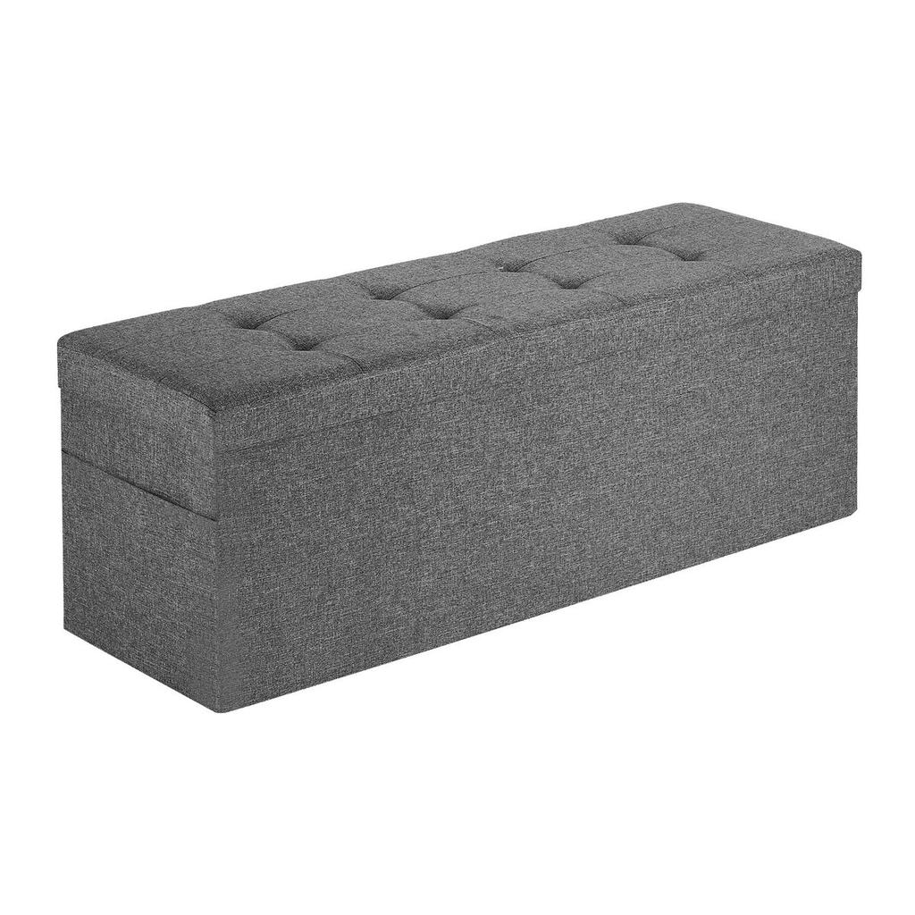 Foldable Storage Ottoman Bench, End of Bed Bench with Side Bags, Folding Upholstered Storage Chest Supports 660 lbs, Linen Bed Ottoman with Large