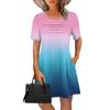 Женское летнее платье с градиентным принтом тай-дай, повседневное платье с короткими рукавами и круглыми карманами с завязками