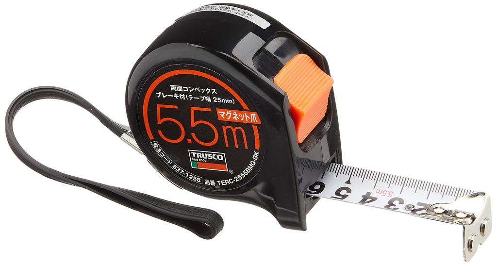 TRUSCO Convex 25 Width with Brake Magnetic Claw Black Double-Sided 5.5m TERC-2555BMG-BK
