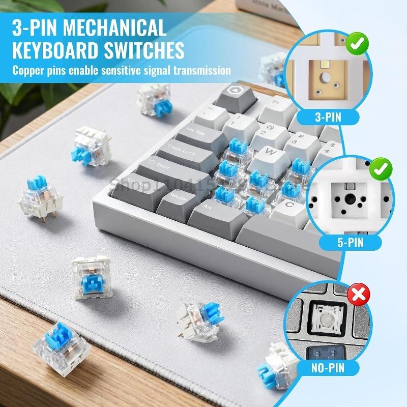 20 Pcs Blue Keyboard Switches, 3-Pin Clicky Tactile Mechanical Keyboard Switches, Complete DIY Replacement Kit with Switch Pulle