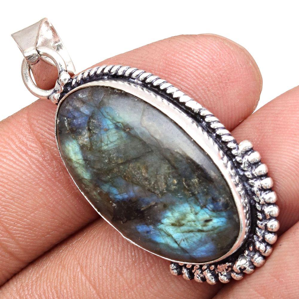 Pendant Shiney Labradorite Gemstone Gift For Her Silver Jewelry 1.75"