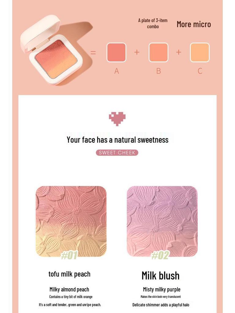 GoGotales Мягкие и милые трехцветные румяна-градиент – Натуральный контур и бронзер для естественного нюдового макияжа.