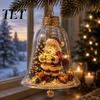 Clear Acrylic Christmas Ornaments 3D Bell Ornament, Winter Scene Decoration with Santa Gift for Family Friends Snowman Reindeer Angel Tree Inside
