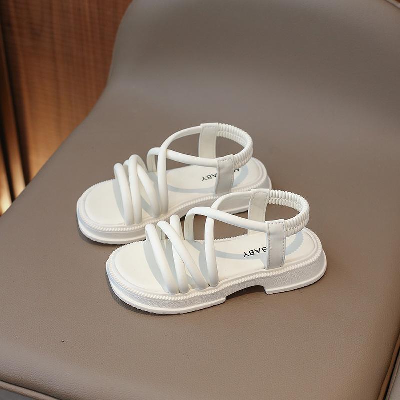 Летняя обувь для девочек, пляжная, универсальная, мягкая, однотонная, нескользящая, детская, модная, повседневные сандалии, ПУ, с открытым носком, слипоны, дышащая, ПУ