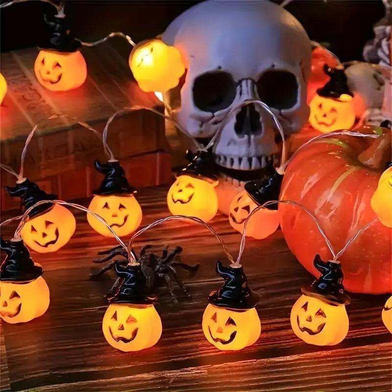 Светодиодная гирлянда на Хэллоуин Тыквы, теплый белый, 10/20/40 светодиодов, праздничная гирлянда, работает от батареек, для комнаты, праздничное украшение