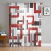 Abstract Geometric Squares Art Black Red Sheer Curtain Living Room Printed Tulle Window Curtain Luxury Home Balcony Decor Drapes
