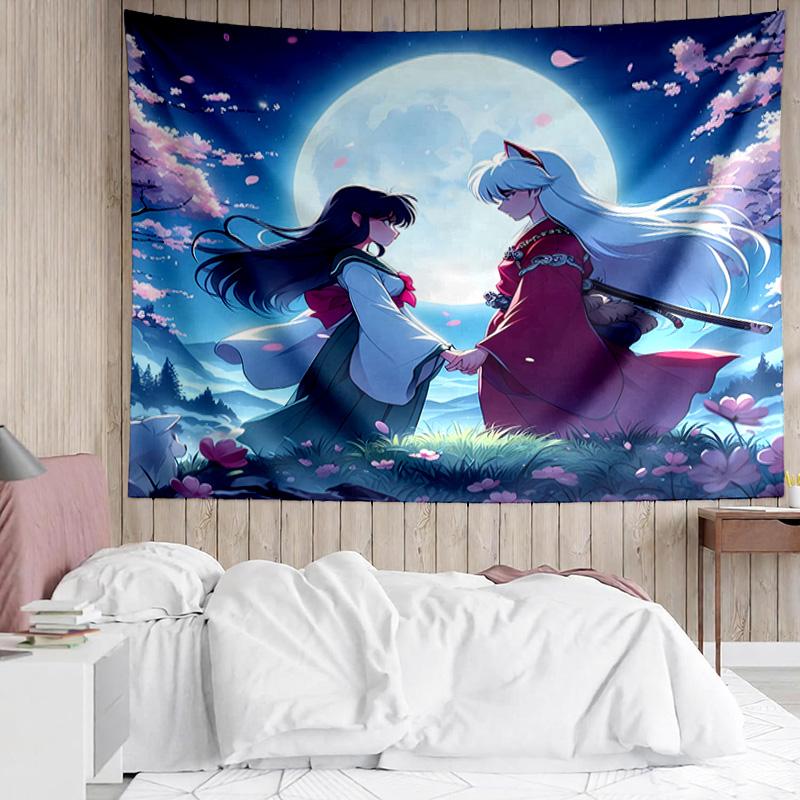 Inuyasha & Kagome Tapestry for Bedroom Aesthetic Classroom Tapestries Wall Hanging for Living Room Dorm Office,Ideal Creative Gift