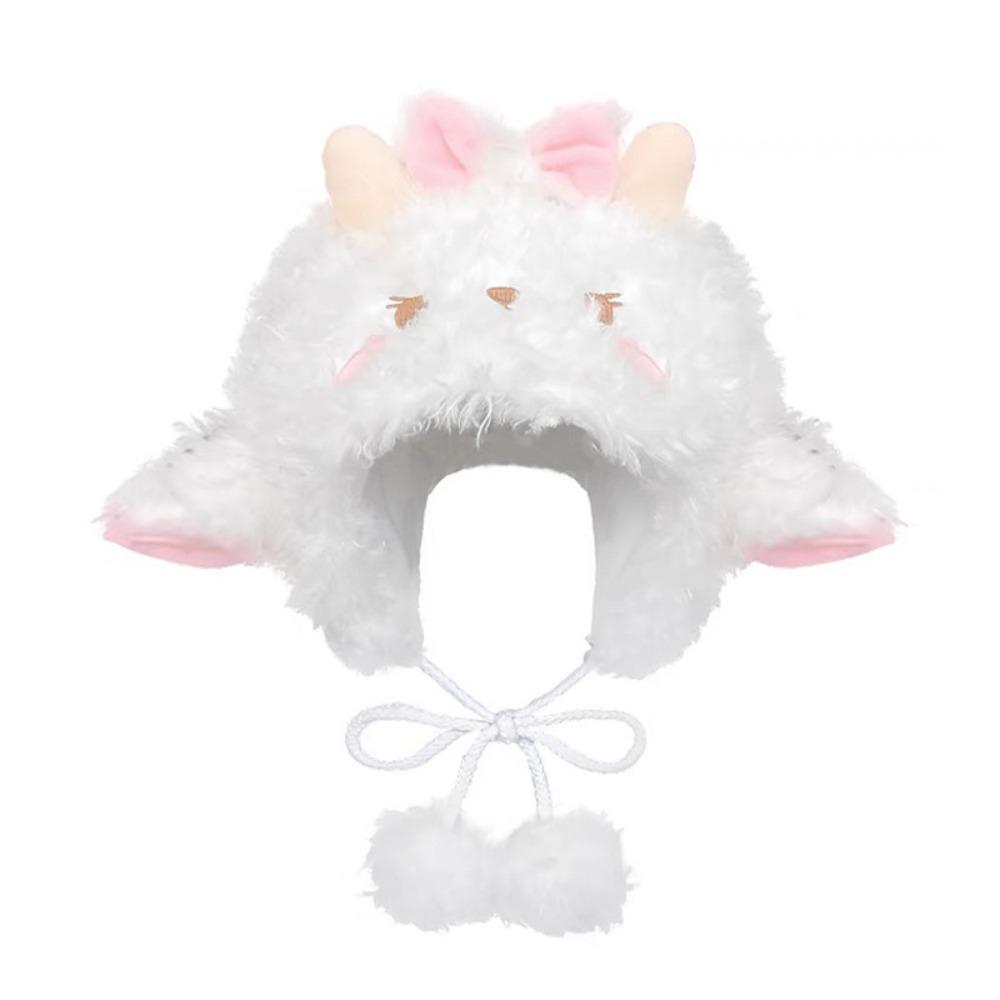 Fluff Sheep Ear Bucket Hat Soft Dome Hat Y2K Plush Pullover Hat Outdoor