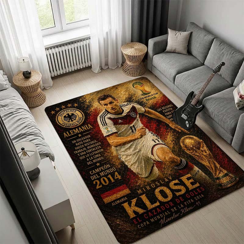 Miroslav Klose Football Area Rug, Germany Soccer Player 2014 World Cup Print Floor Mat, Non Slip Carpet for Fan Bedroom Home Decor