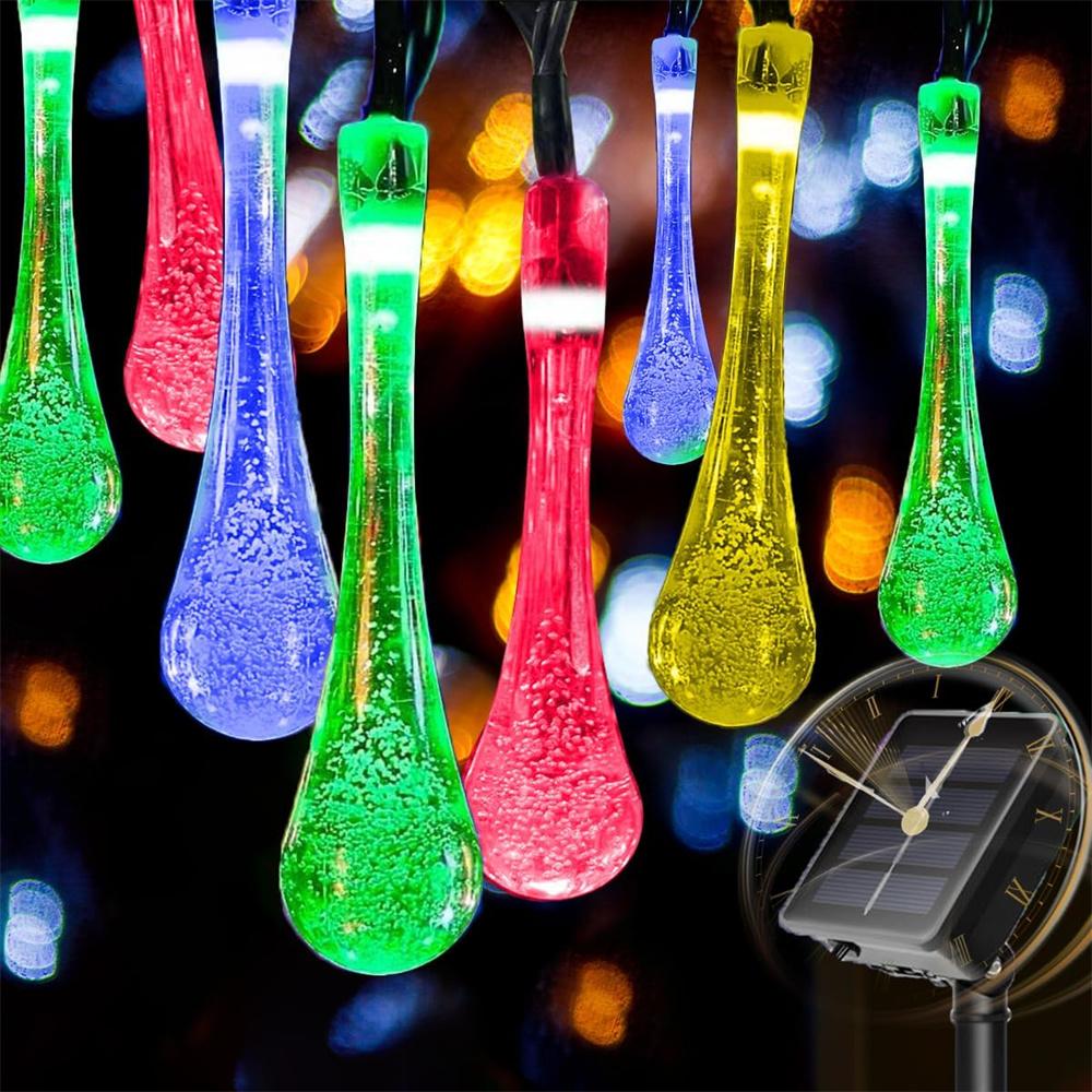 Solar Powered Water Drop Lights String Multicolor LED Outdoor Christmas Decor for Christmas Tree Holiday Wedding Party 881
