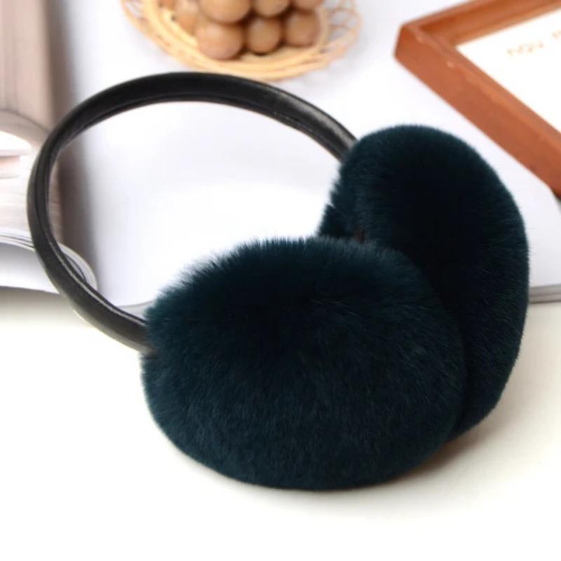 Rex Rabbit Fur Earmuffs for Women's Autumn and Winter Warmth Earmuffs and Ear Wraps Simple and Genuine Fur Ear Cover Ear Warmth
