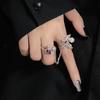Niche Design 2-Piece Chain Butterfly Pearl Zircon Personality Sweet And Cool Open Ring Female Cold Wind