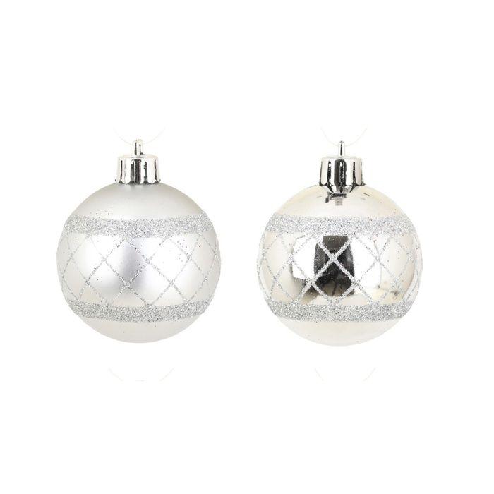 Set De 8 Boules De Noël Décor Carreaux Argent 6 Cm