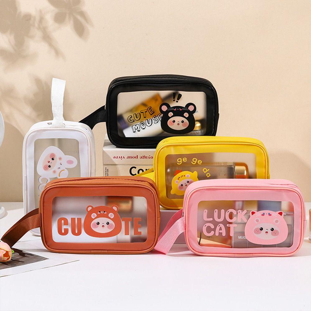 PU Makeup Bag Transparent Cartoon Cosmetic Storage Bag Wet-Dry Separation Large Capacity Travel Toiletry Pouch for Women Girls