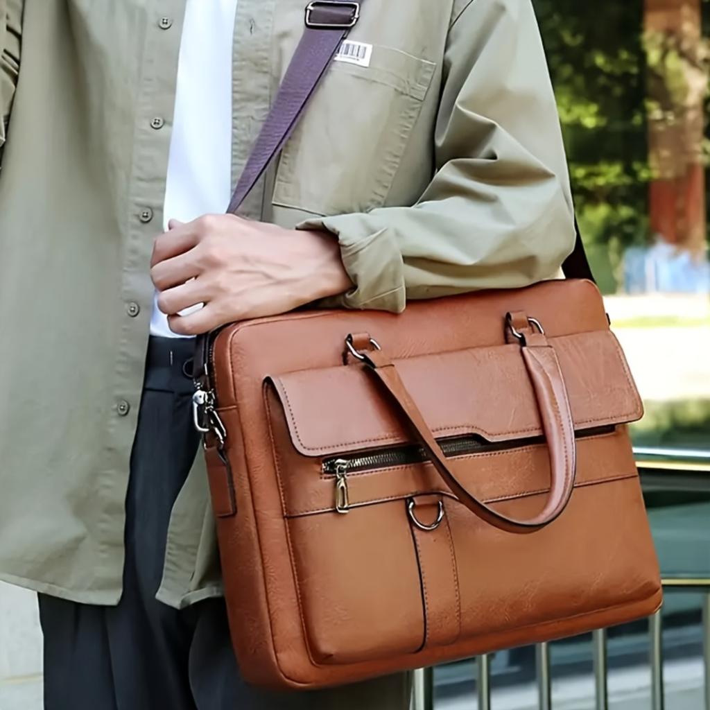 Мужской винтажный деловой портфель - коричневый рюкзак для ноутбука и планшета с регулируемым плечевым ремнем, несколькими отделениями и папкой на молнии