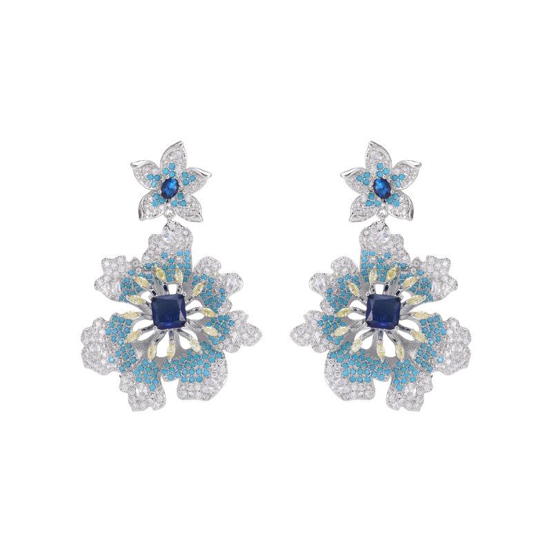 Новые серьги-цветы женские серебряные игольчатые серьги s925 нишевая ювелирная продукция высокого класса циркон роскошь тяжелая промышленность серьги