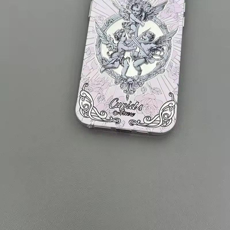 Чехол для телефона Medieval Vintage Cupid Angel для iPhone 16 15 14 13 12 11 Pro Max с перьями и текстурой, твердый чехол