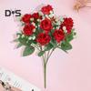 Искусственный букет роз с зелеными листьями на стебле Реалистичные многоразовые искусственные цветочные растения Украшение дома Свадебная вечеринка Фото