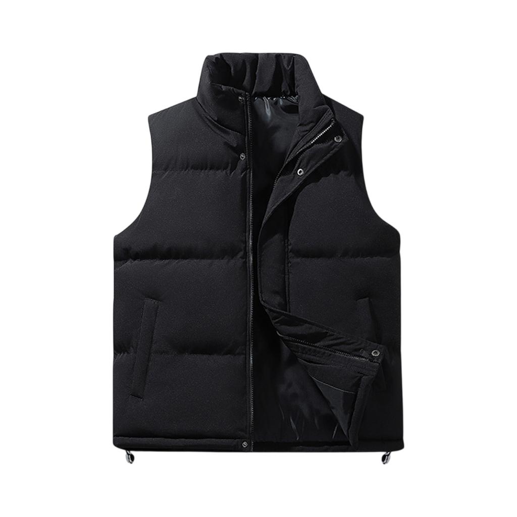 Men's Solid-color Casual Outdoor Warm Thickened Vest, Men's And Women's Stand-up Collar Sleeveless Zipper Vest Jacket