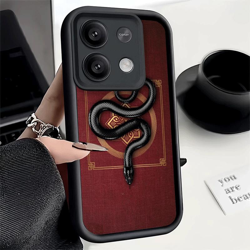 Чехол для телефона Xiaomi Redmi Note 15 14 13 Pro Plus Черная Змея Рисунок Ракушка 12S 11 11S 11T 5G 14S Мягкий Силикон Funda
