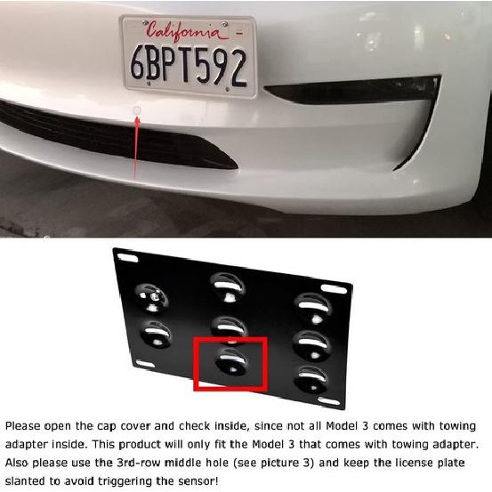Bumper Tow Hook License Plate Bracket Mount Holder For 2017-up Tesla Model 3