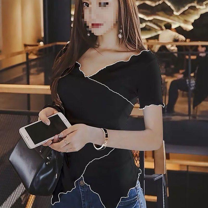 Oversize Vneck T Shirt With Asymmetric Design And Embroidery For Women