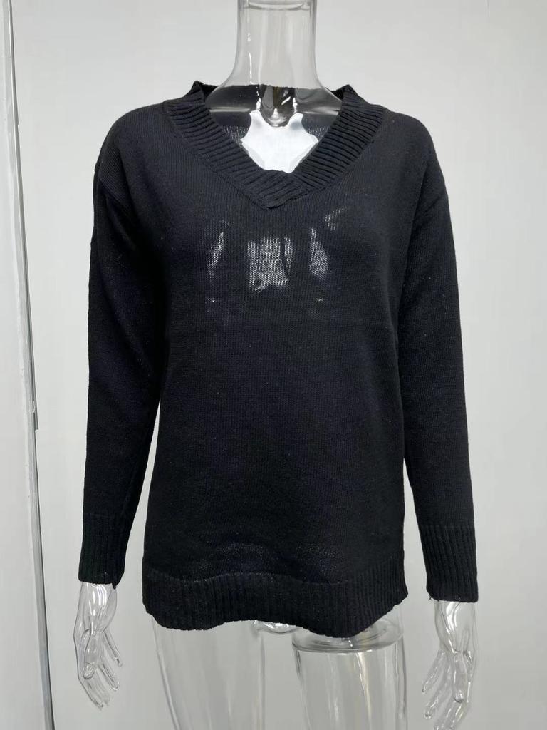 Модный женский свитер 2025 года осень и зима однотонный женский свитер с V-образным вырезом и длинным рукавом трикотажный топ трикотажная одежда джемпер базовый свитер пуловер