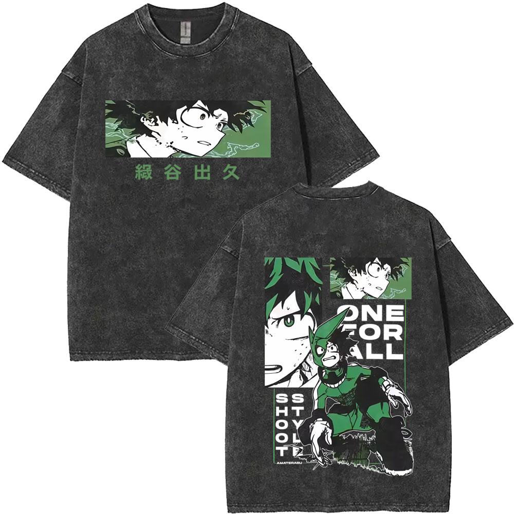 Washed Vintage Anime My Hero Academia All Might Plus Ultra Gym Graphic T Shirt Men Women Fitness Casual Cotton Short Sleeve Tees