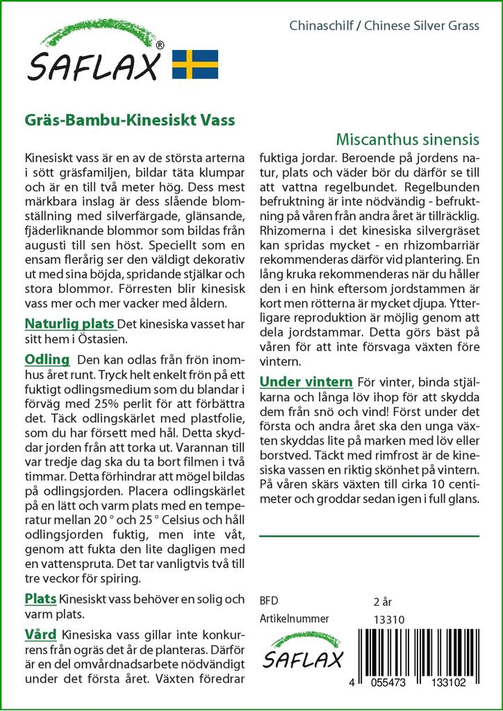 SAFLAX Китайская серебристая трава - 200 семян - Miscanthus sinensis