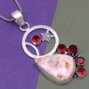 Fossil Coral Garnet Gemstone Mother's Day Silver Jewelry Pendant  2.75"