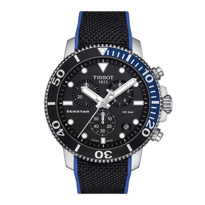 Мужские часы Tissot Seastar 1000 Chronograph, черный циферблат, тканевый ремешок, T1204171705103 [Официальный импорт]