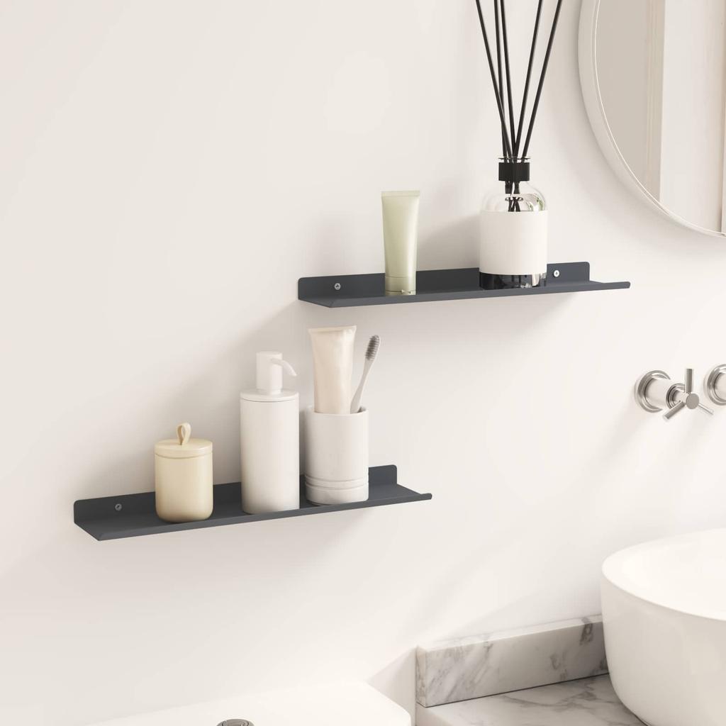 Floating Shelf 2 pcs Anthracite 40 x 8.5 x 2.5 cm Steel