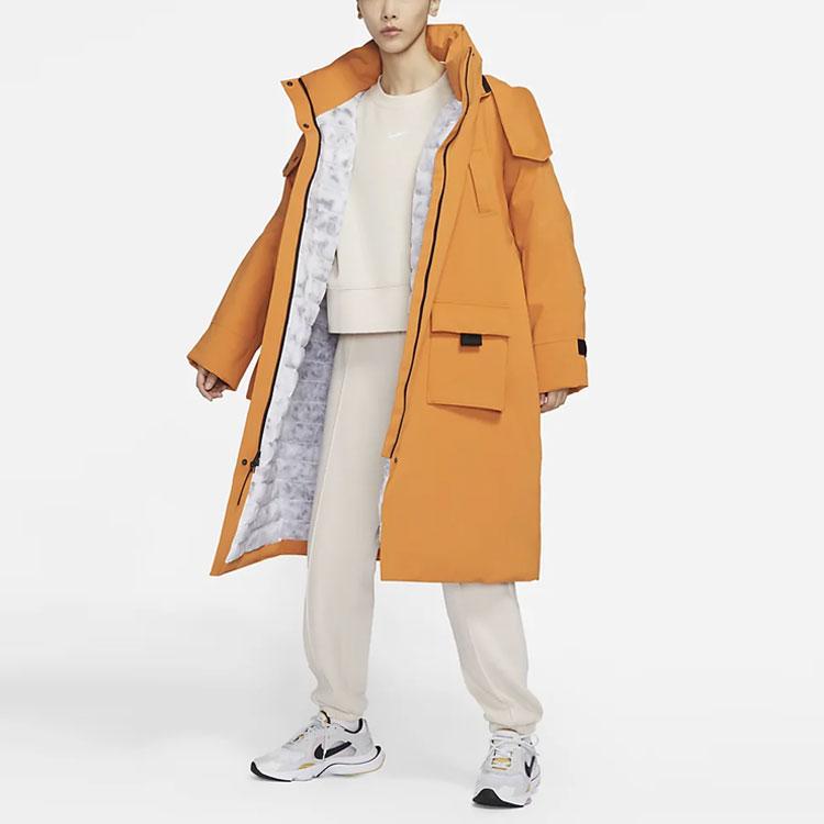 Nike Повседневный логотип однотонный длинный капюшон хлопковое пальто женские пальто светло-карри-желтый DD4659-738