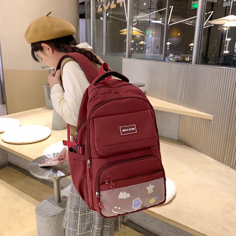 Студенческий школьный женский однотонный рюкзак большой емкости