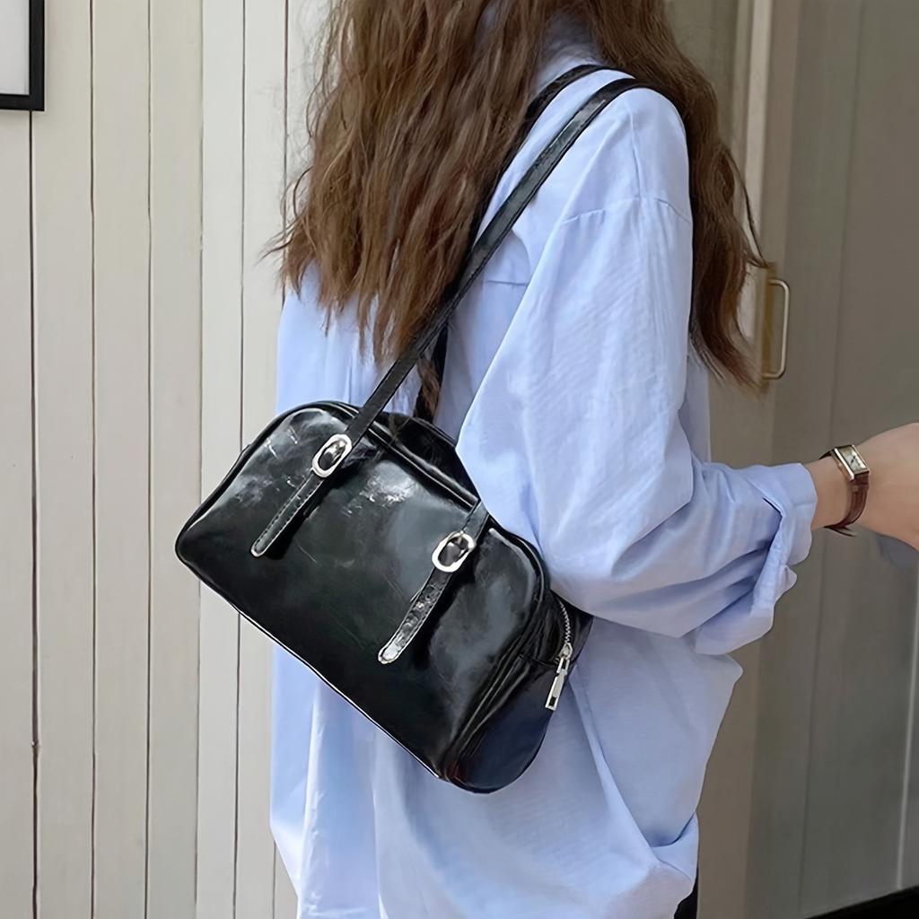 Женская шикарная черная сумка через плечо из искусственной кожи, винтажная элегантная сумка с регулируемыми ремнями для повседневного использования