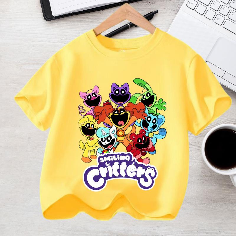 Kids Dropped Shoulder Short-sleeved T-shirt Summer Pure Smilings Critterss Cotton Round Neck Bottoming Shirt Student Sportswear