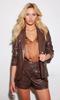 Lambskin Leather Brown Genuine Button Party Classic Stylish Women Blazer Real