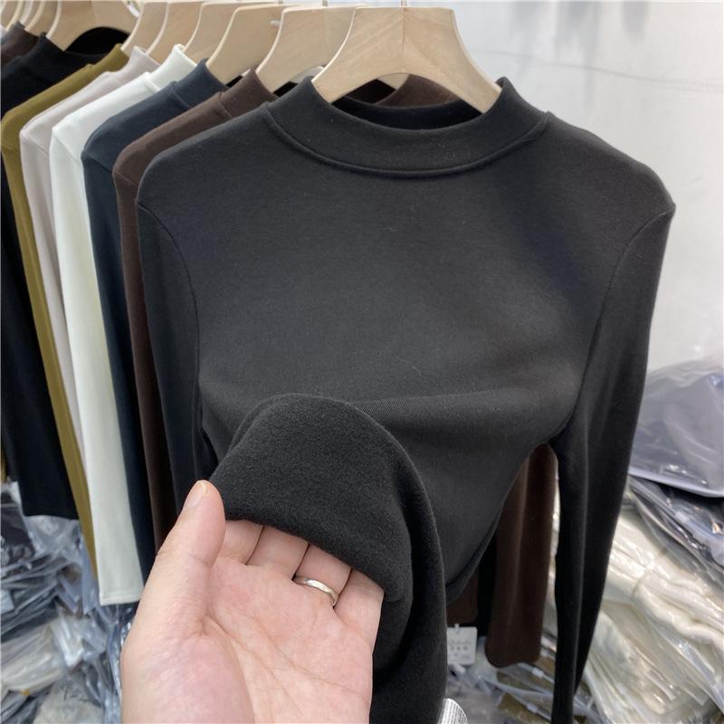 Женская нижняя рубашка 2XL, женская хлопковая футболка с длинными рукавами, осенне-зимняя новая полуводолазка, универсальный внутренний топ