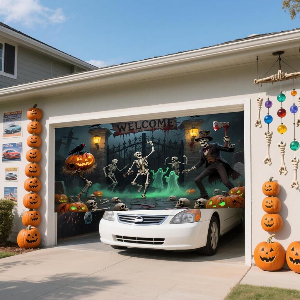 300. ZFFLYH Halloween Garage Door Decorations Hanging Banner Backdrop Zombiea 18x8FT