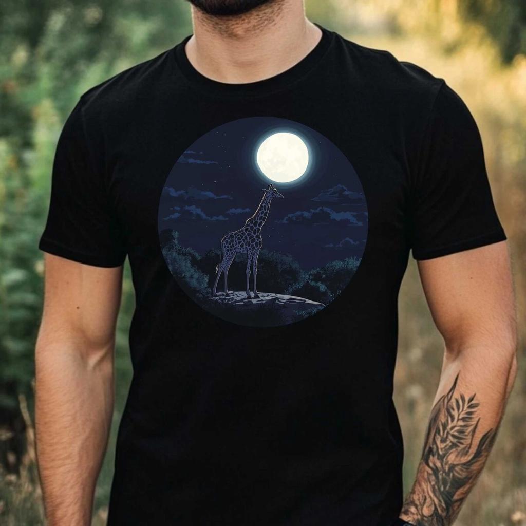 T-Shirt Herren Giraffe im Mondlicht Motiv Baumwolle Größe XS bis 5XL