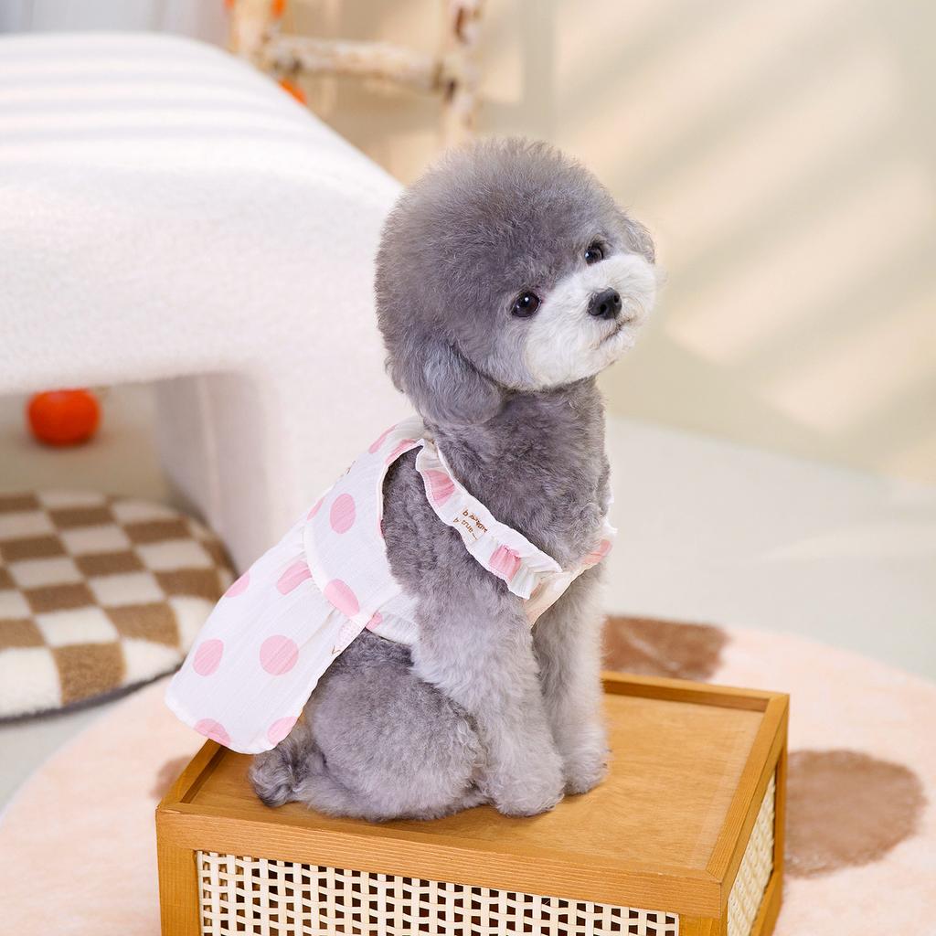 Spring and Summer Thin INS Style Korean Macaron Floral Edge Polka Dot Bubble Skirt Teddy, Pet Cat Clothes