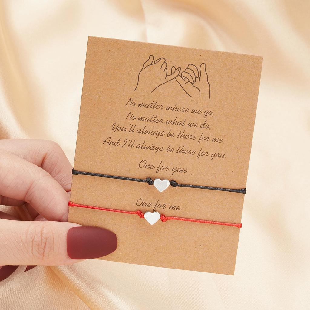 Регулируемые парные браслеты в форме сердца, красного и черного цвета (2 куска) - Японский и корейский стиль