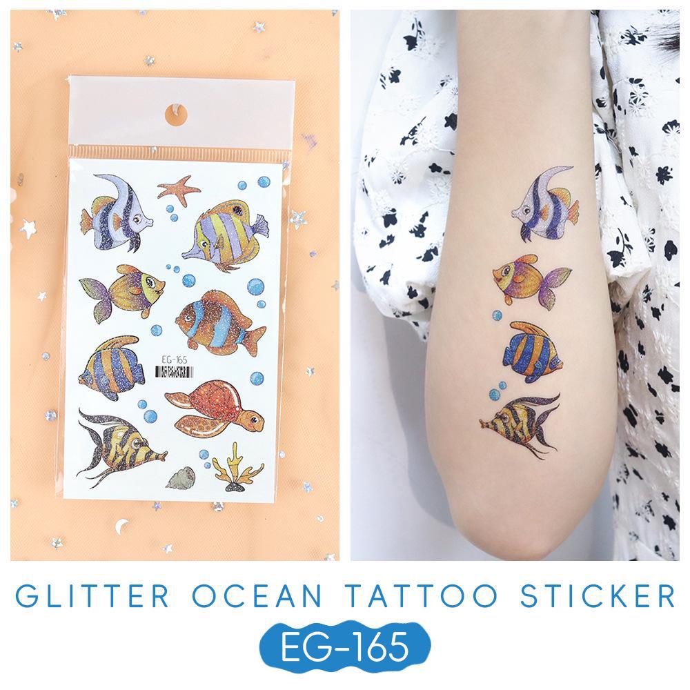 2023 Ruikalong водонепроницаемые блестящие морские животные мультфильм татуировки наклейки для детей