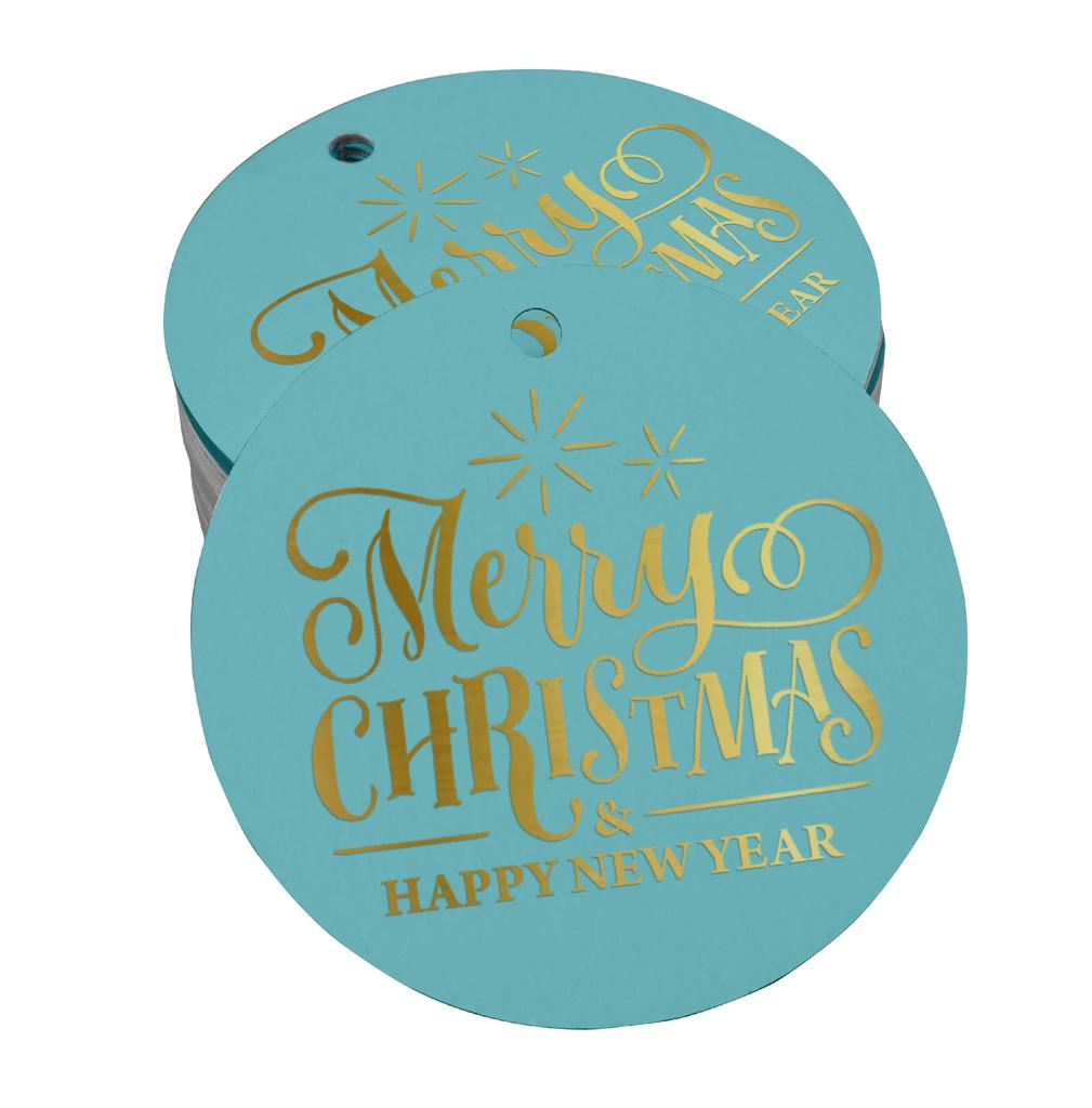 Inkdotpot Pack Of 100 Real Gold Foil Paper Tags Merry Christmas & Happy New Year Text Favor Hang