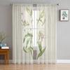 Vintage Country Plants Lily Flower Sheer Curtains for Living Room Decoration Window Curtains Kitchen Tulle Voile Curtains