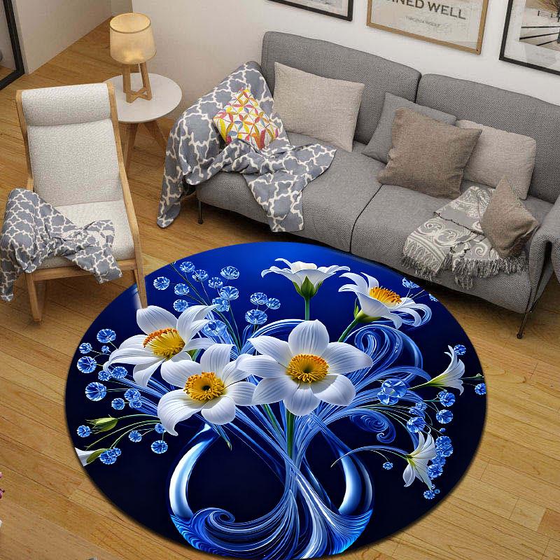 Elegant Round Pop Art Multicolor Carpet, Non-Slip Floor Mat for Living Room