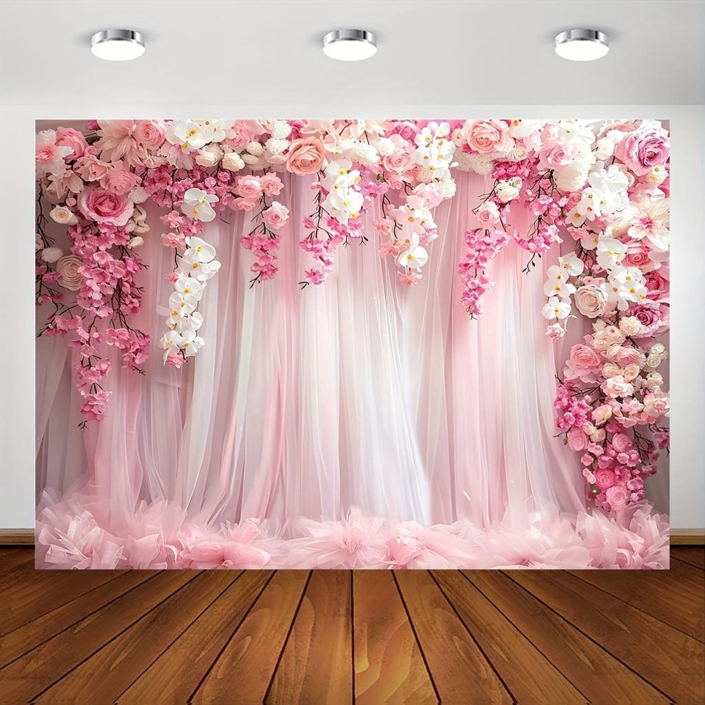 A pink floral background cloth, photography background, wedding and bridal party decoration