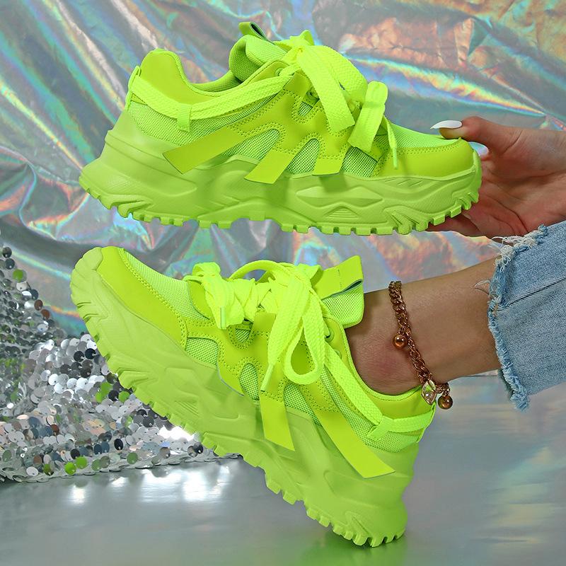 Fashion Spring Green Platform Sneakers Thick Sole Shoes Women Breathable Chunky Sneakers Luxury Tennis Shoes 2025 Outdoors Walking Shoes