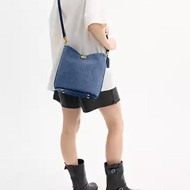 Coach Willow 27 Soft Logo Denim Bucket Bag Women bags Dark-Blue CAT44-B4RHO