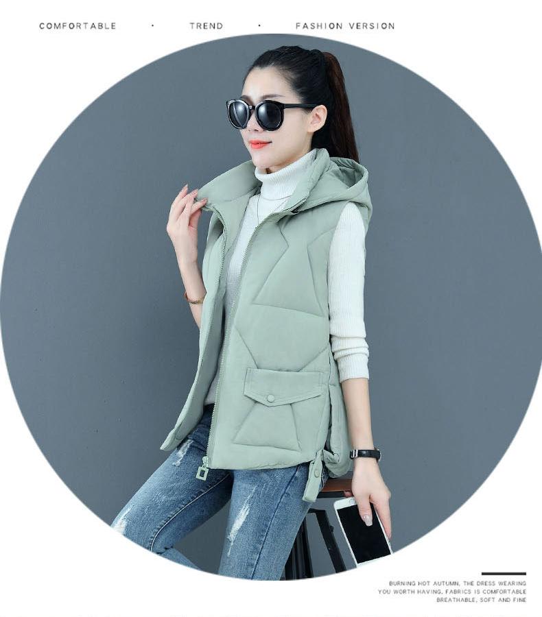 Осенне-зимний женский однотонный жилет с воротником-стойкой, короткий жилет с капюшоном, куртка с хлопковой подкладкой, женский ветрозащитный теплый жилет
